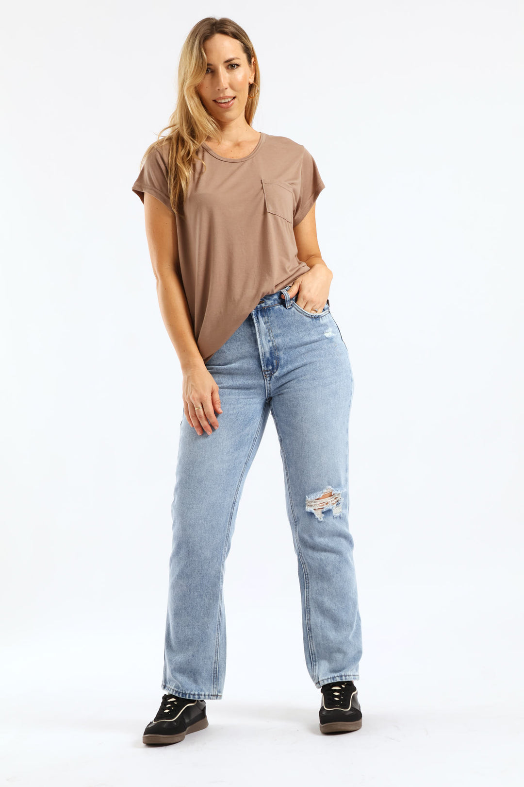 Short Sleeve Basic Pocket Tee - Taupe
