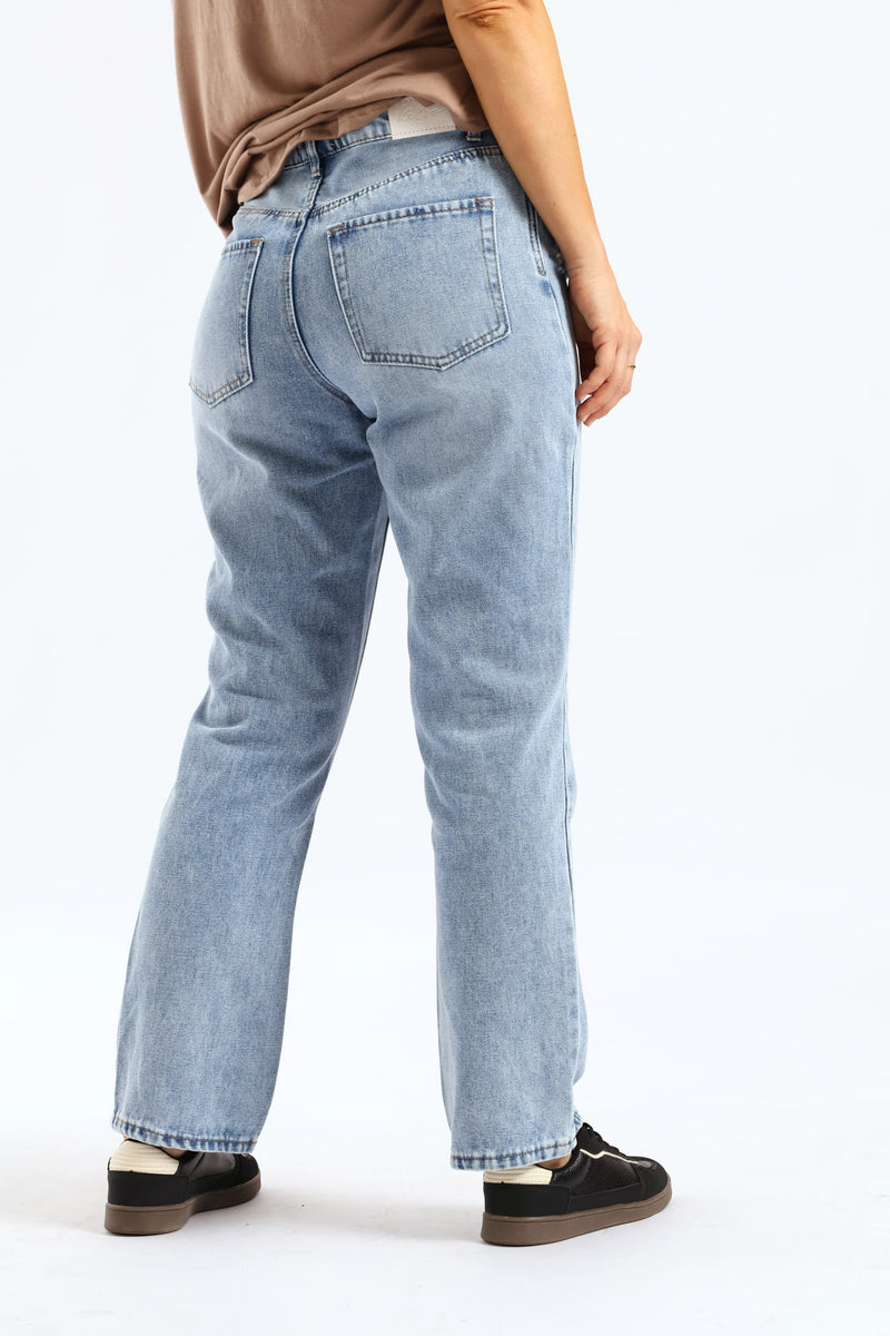Hi-Rise Ripped Straight Leg Jean - Light Wash
