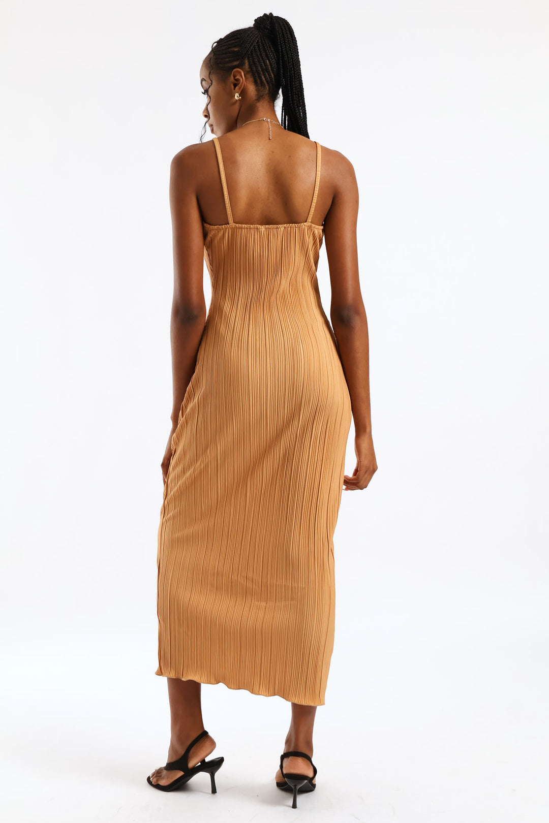 V-Neck Plisse Maxi Slip Dress - Champagne