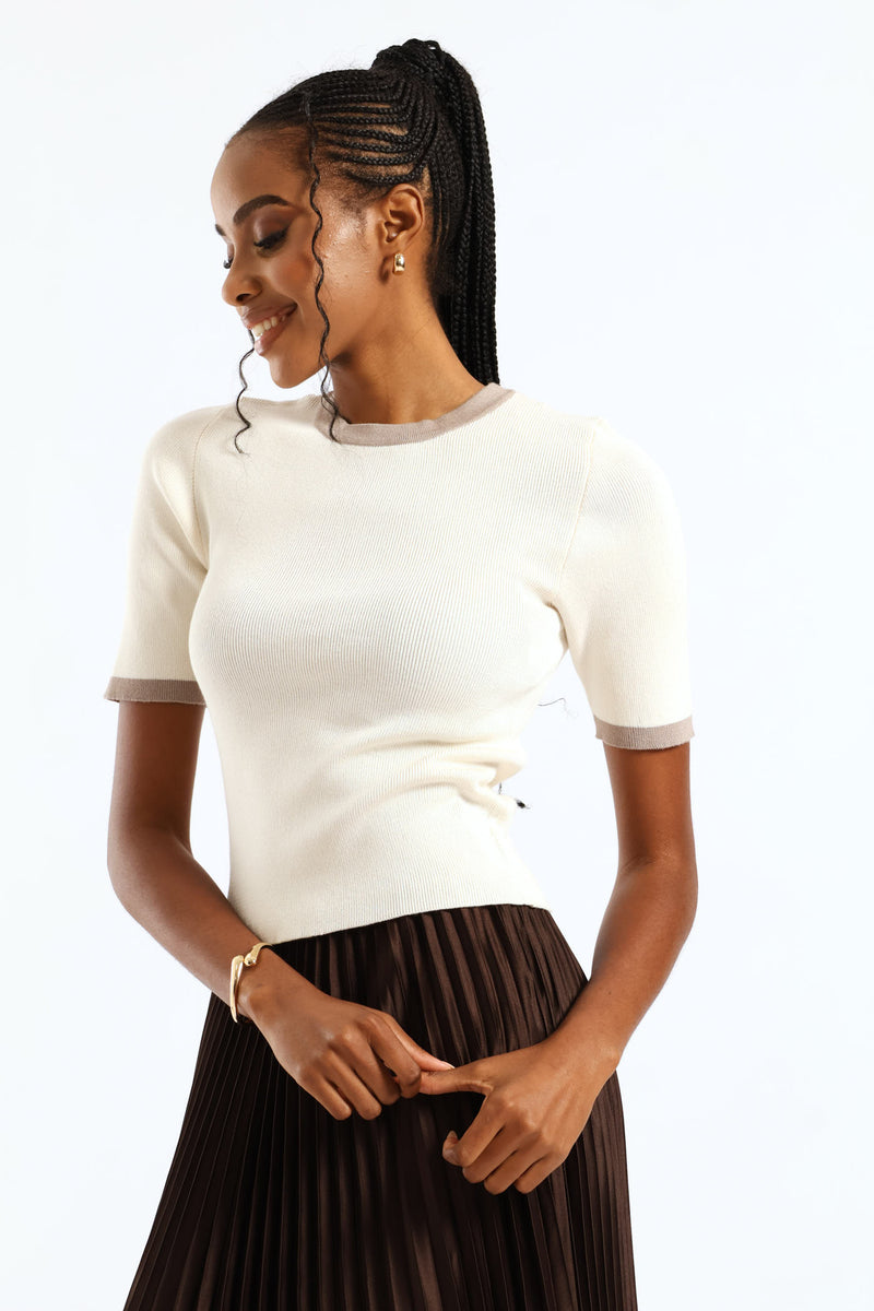 Tipped Pullover - Cream