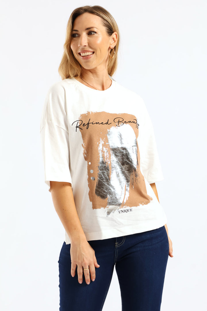 Brush Stroke Oversized Foil Tee - Milk