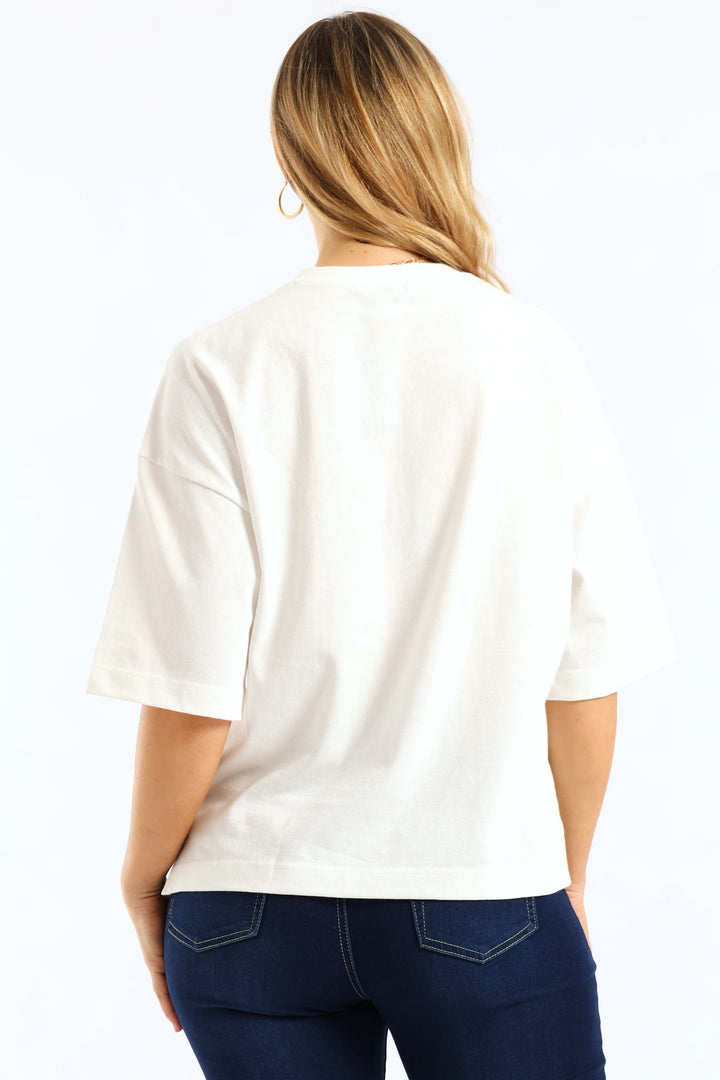 Brush Stroke Oversized Foil Tee - Milk