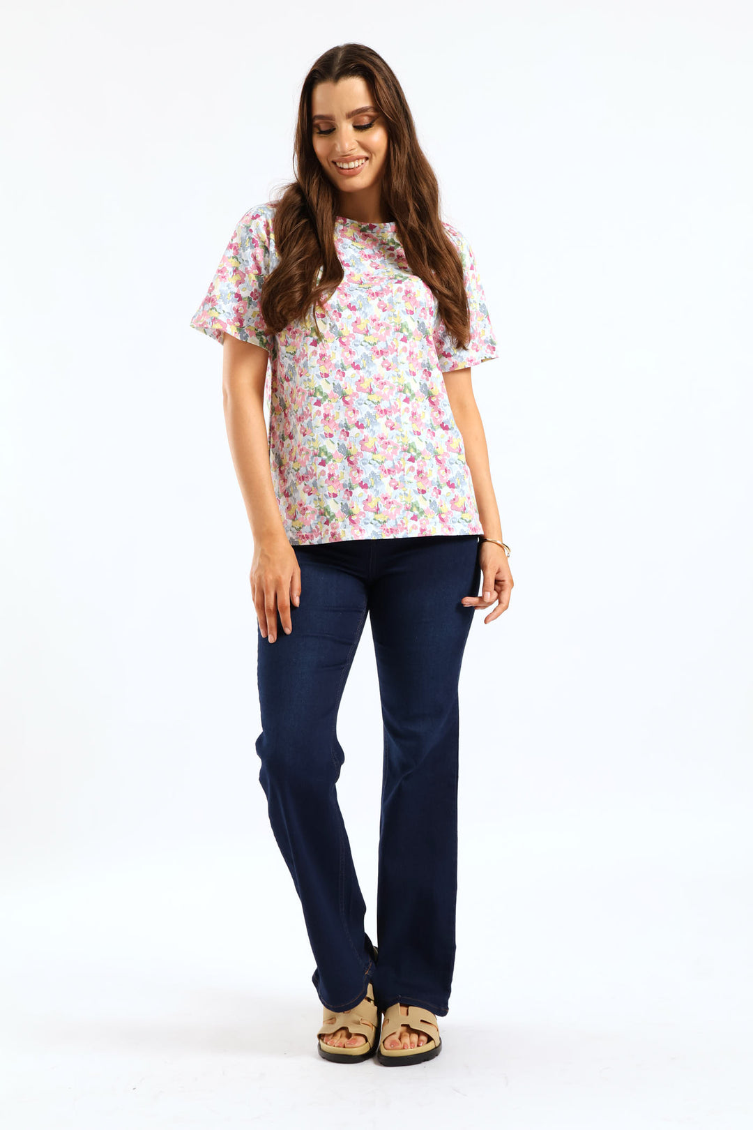 Watercolor Floral Print Tee - Multi