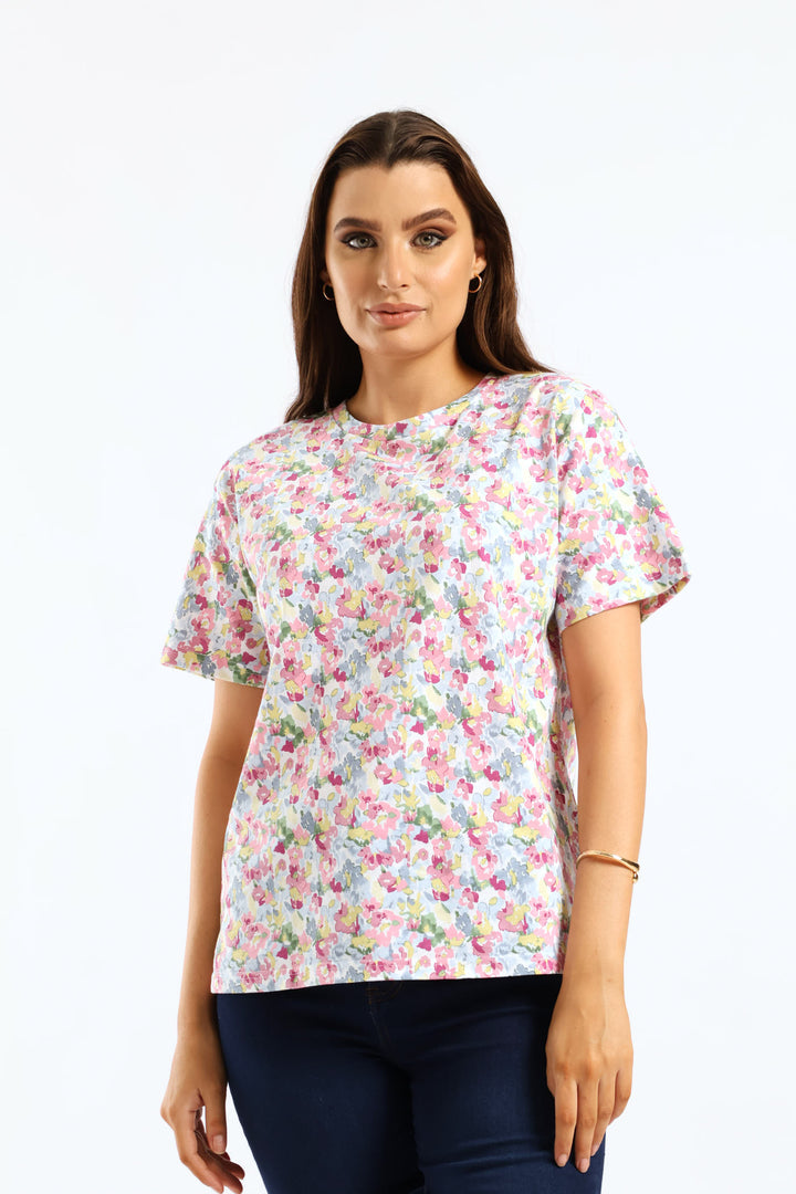 Watercolor Floral Print Tee - Multi