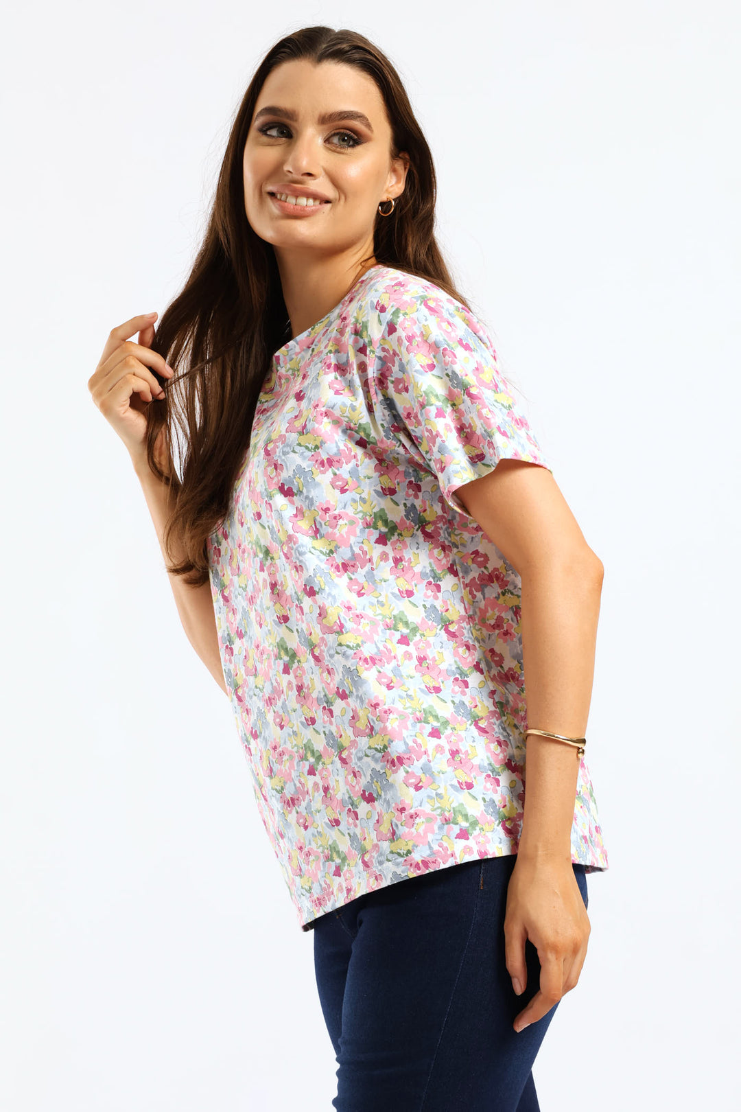 Watercolor Floral Print Tee - Multi