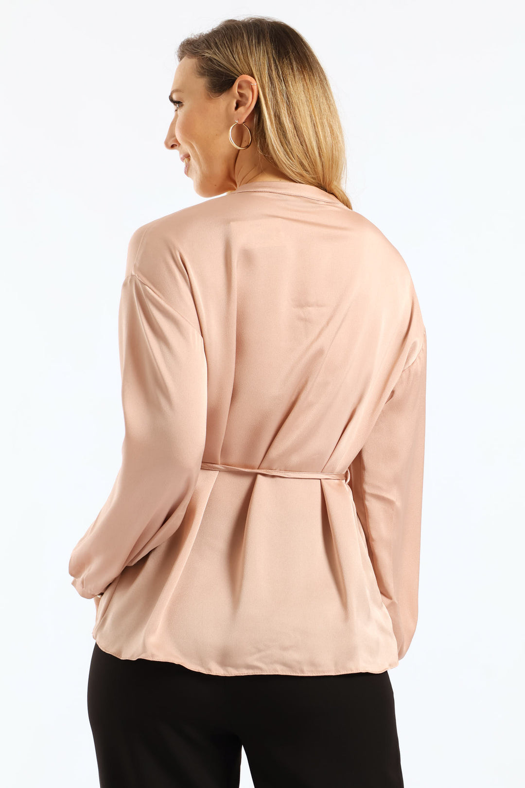 V-Neck Belted Blouse - Pink