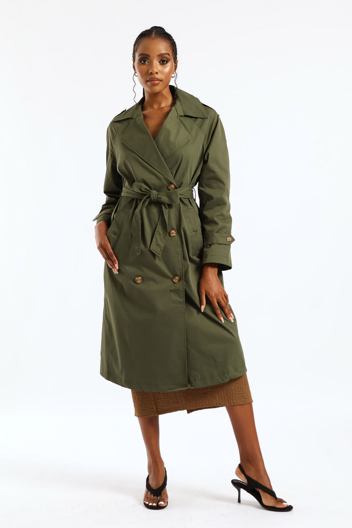 Epaulette & Button Detail Classic Trench Coat - Dark Fatigue