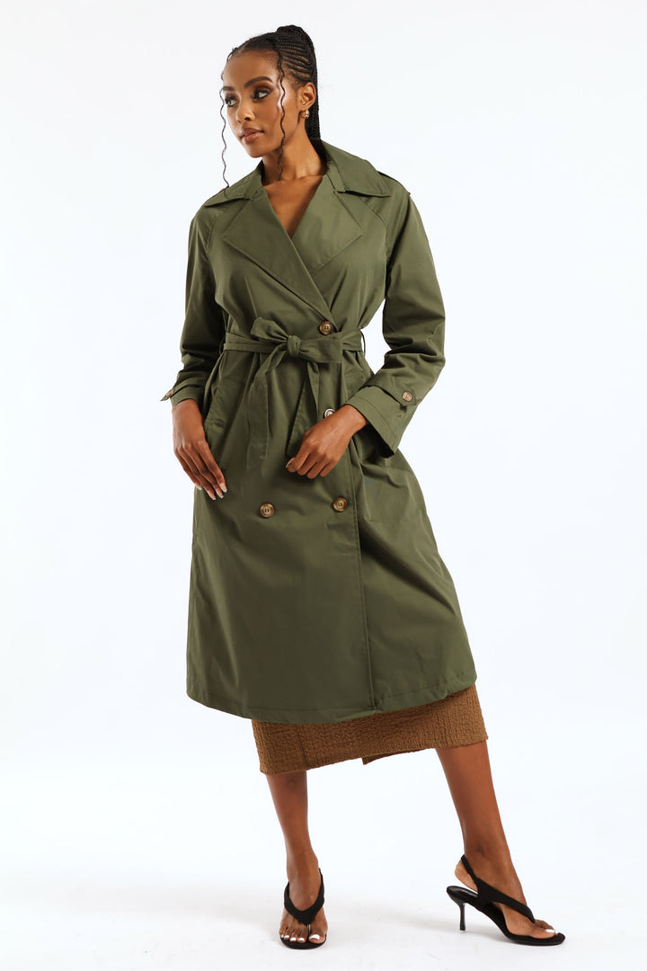 Epaulette & Button Detail Classic Trench Coat - Dark Fatigue
