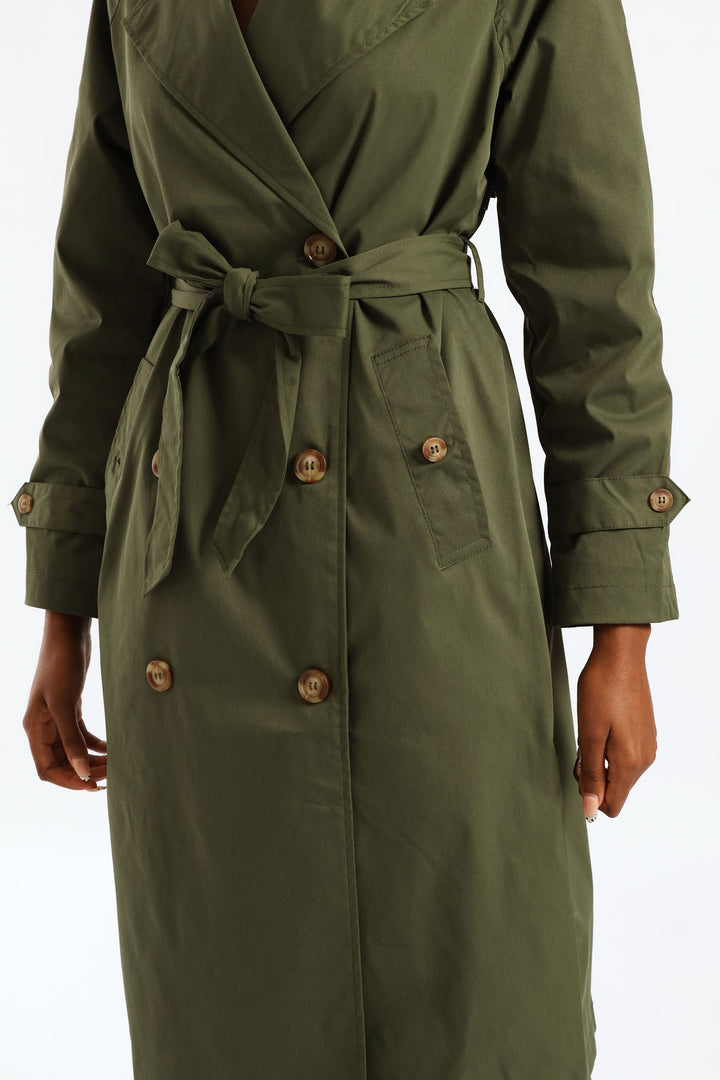 Epaulette & Button Detail Classic Trench Coat - Dark Fatigue