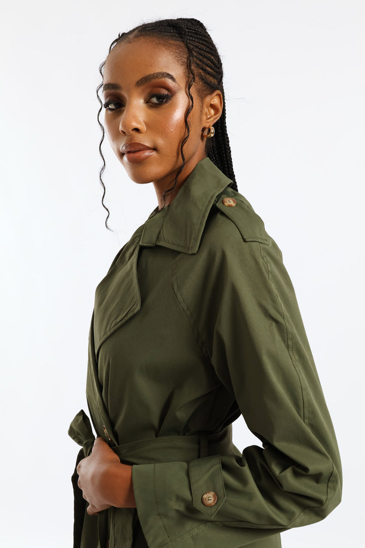 Epaulette & Button Detail Classic Trench Coat - Dark Fatigue