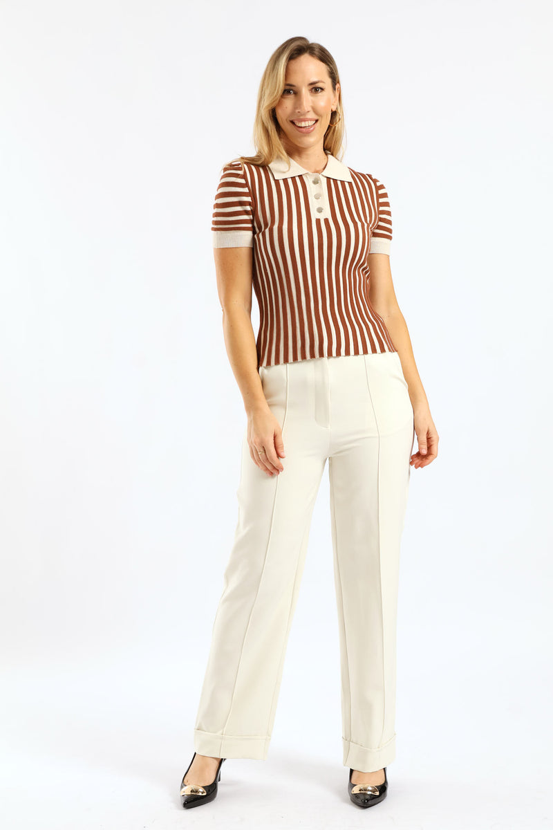 Tonal Ribbed Golfer - Dark Brown