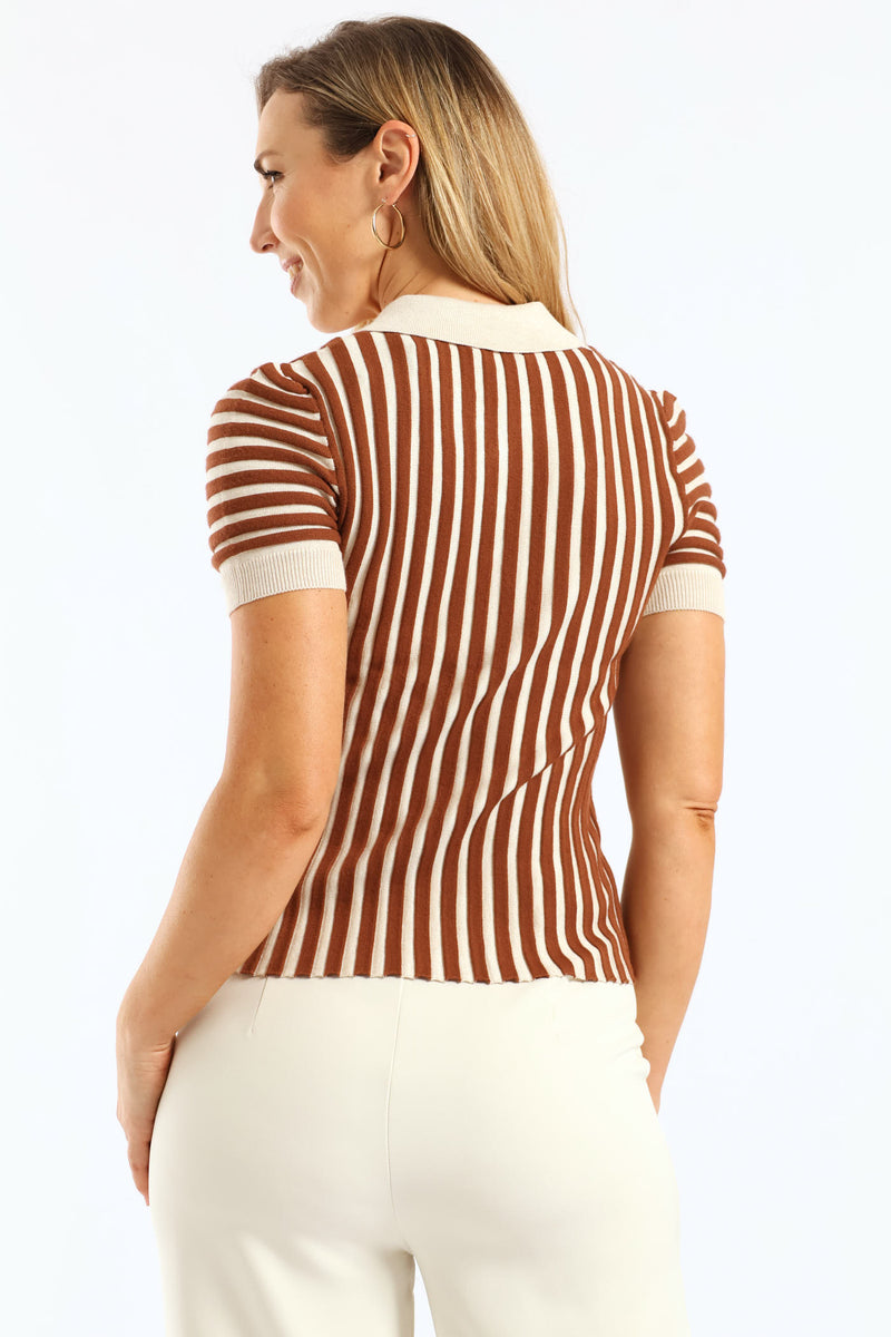 Tonal Ribbed Golfer - Dark Brown