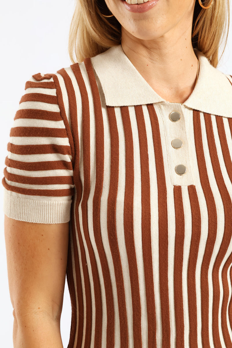 Tonal Ribbed Golfer - Dark Brown