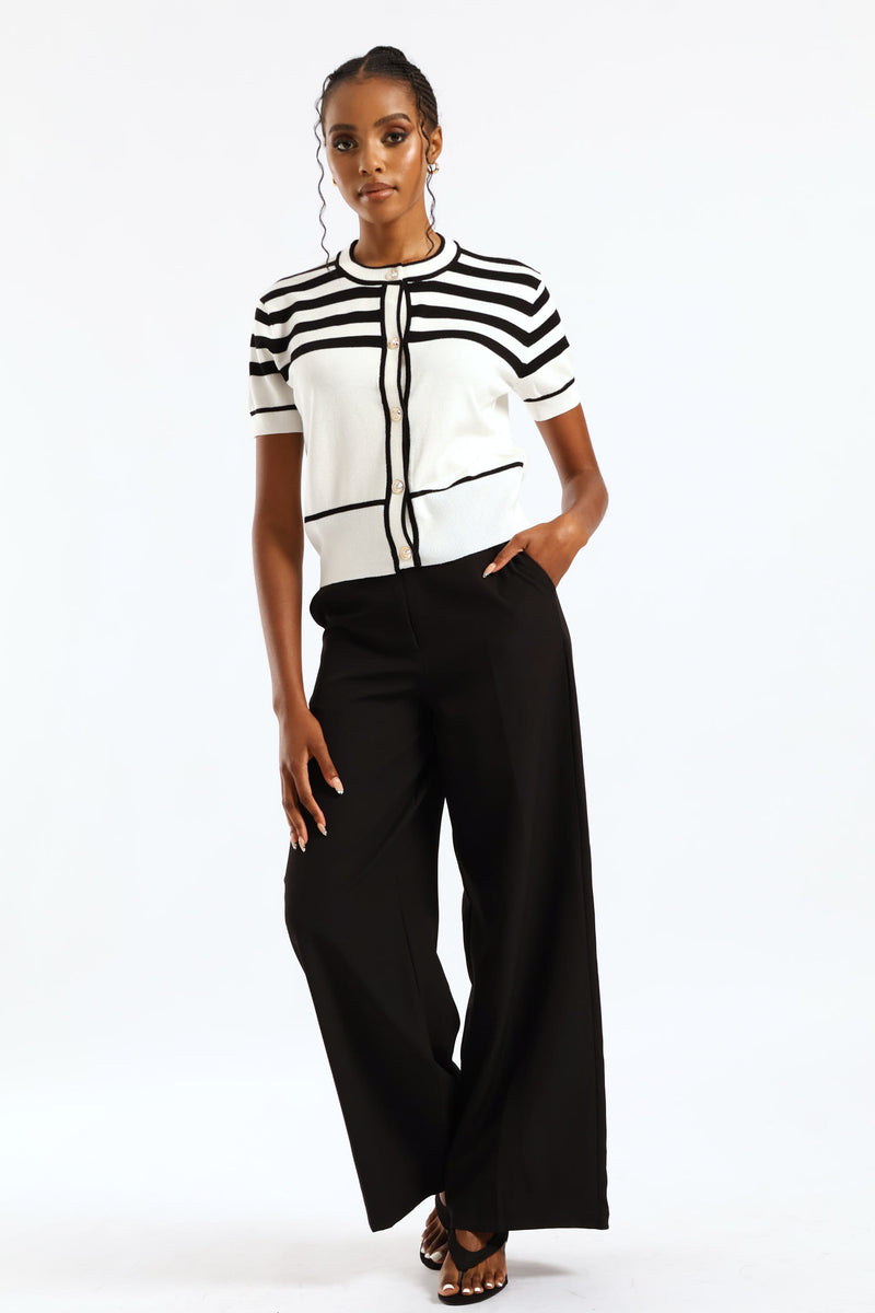 Wide Stripe Colour Blocked Cardi - Black/White