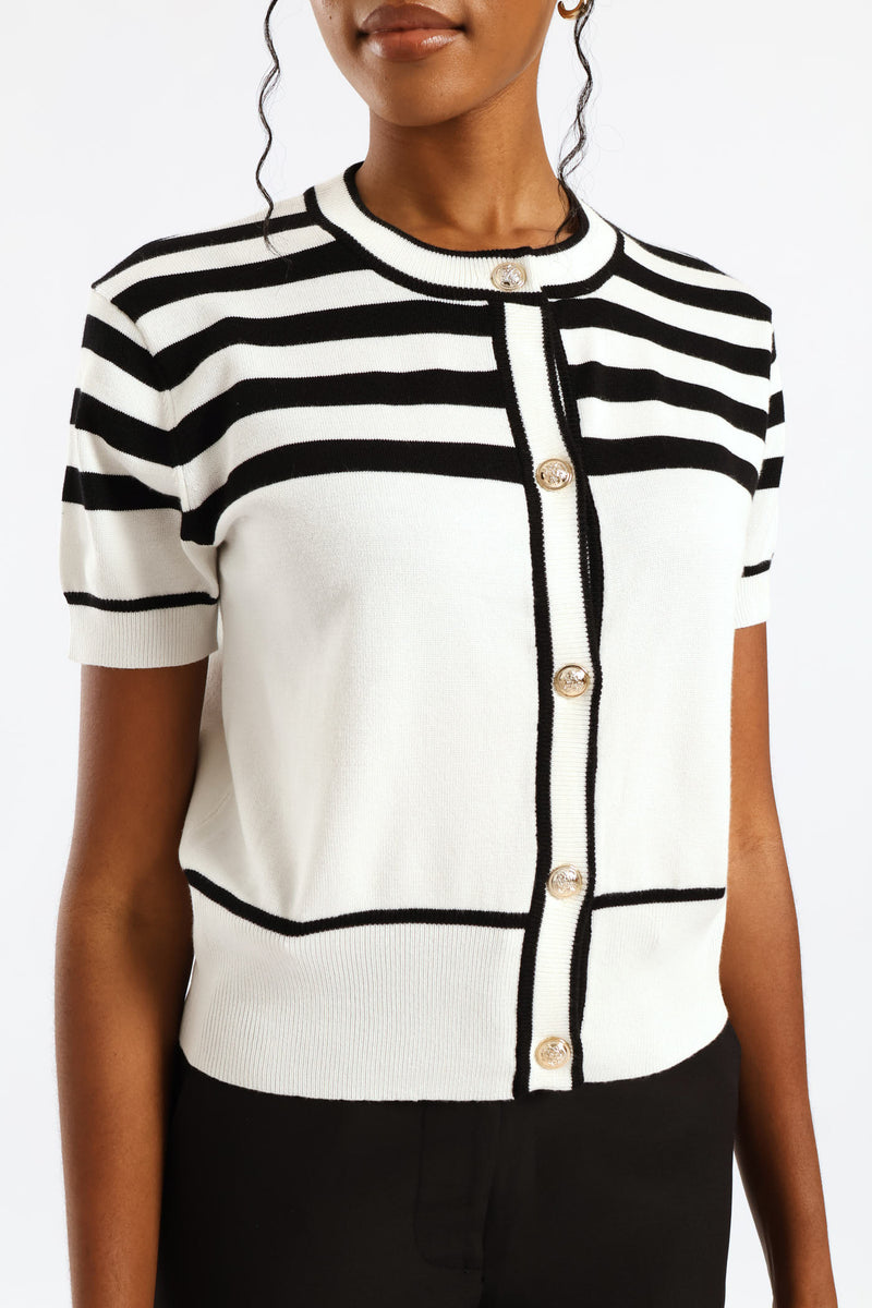 Wide Stripe Colour Blocked Cardi - Black/White