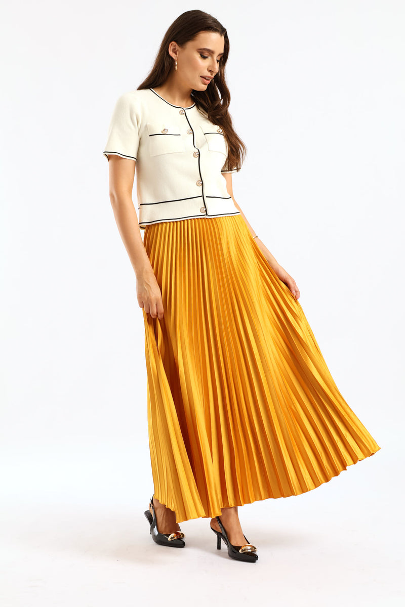 Pocket Tipped Cardi Top - White/Black