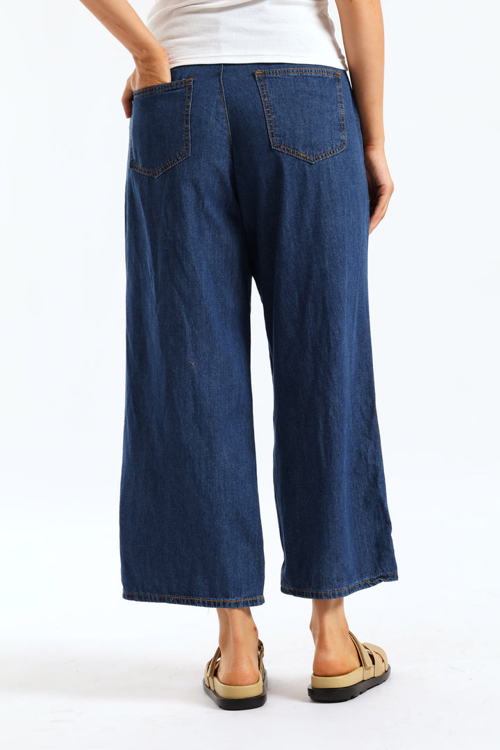 Self Belted Paperbag Straight Leg Denim - Medium Wash