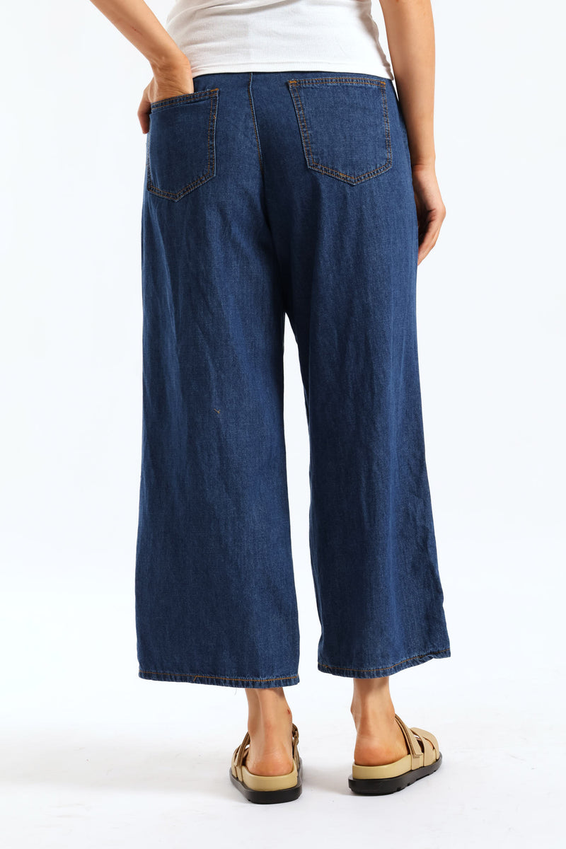 Self Belted Paperbag Straight Leg Denim - Medium Wash