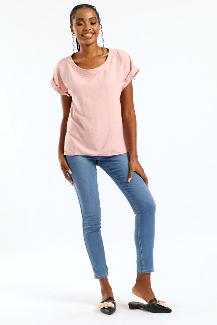 V-Neck Back Detail Popover Top - Dark Blush