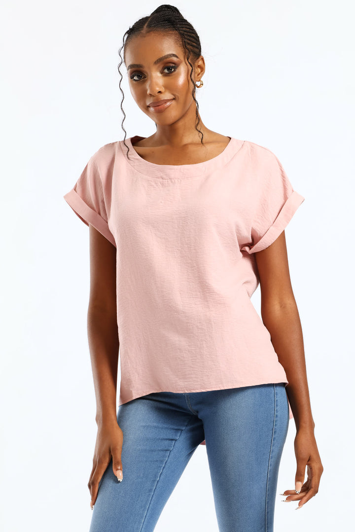V-Neck Back Detail Popover Top - Dark Blush