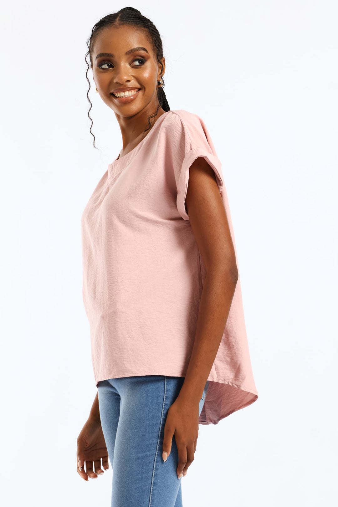 V-Neck Back Detail Popover Top - Dark Blush