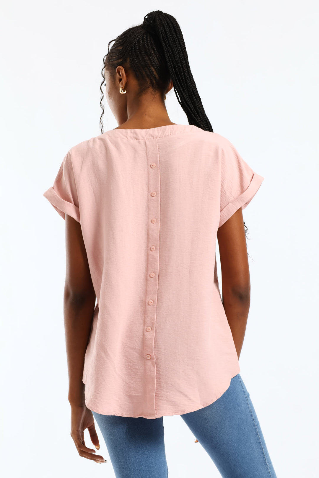 V-Neck Back Detail Popover Top - Dark Blush