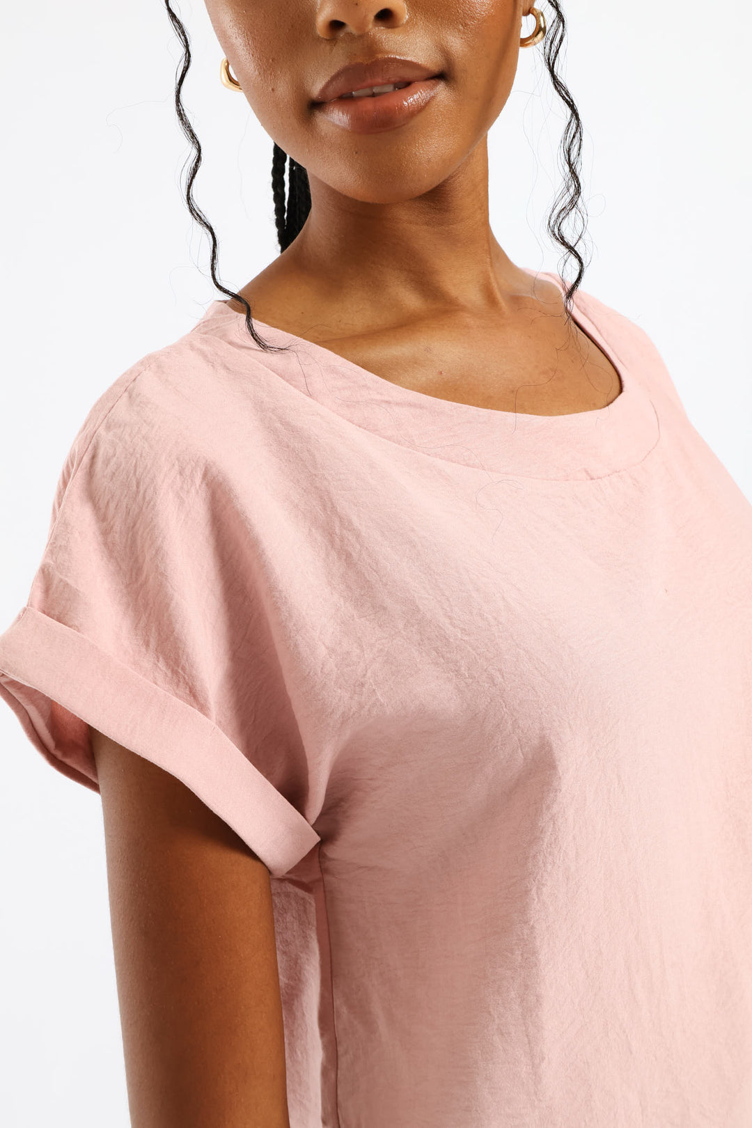 V-Neck Back Detail Popover Top - Dark Blush