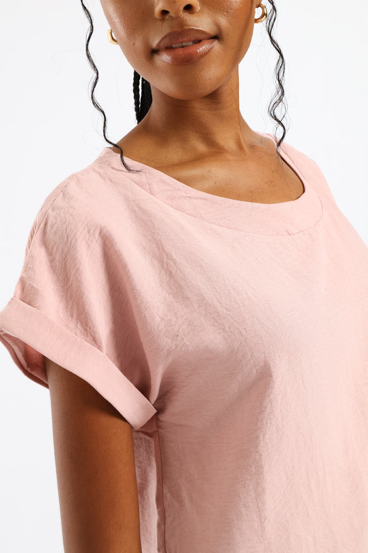 V-Neck Back Detail Popover Top - Dark Blush