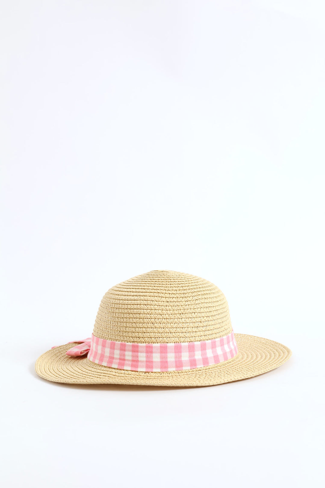 Baby Girls Gingham Bow Straw Hat - Tan