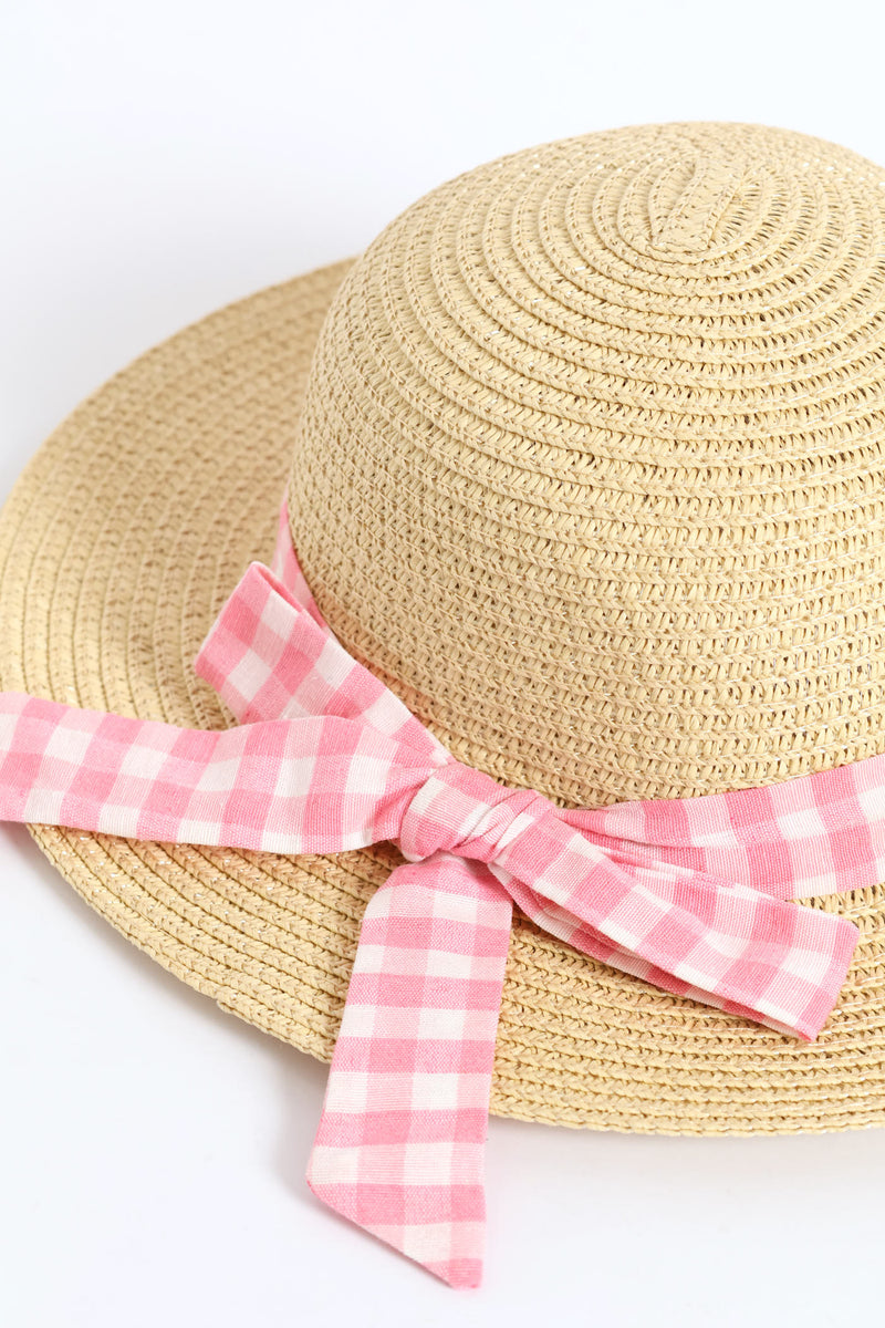 Baby Girls Gingham Bow Straw Hat - Tan