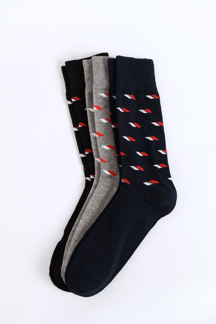 3 Pack Anklet Socks - Navy/Grey/Black