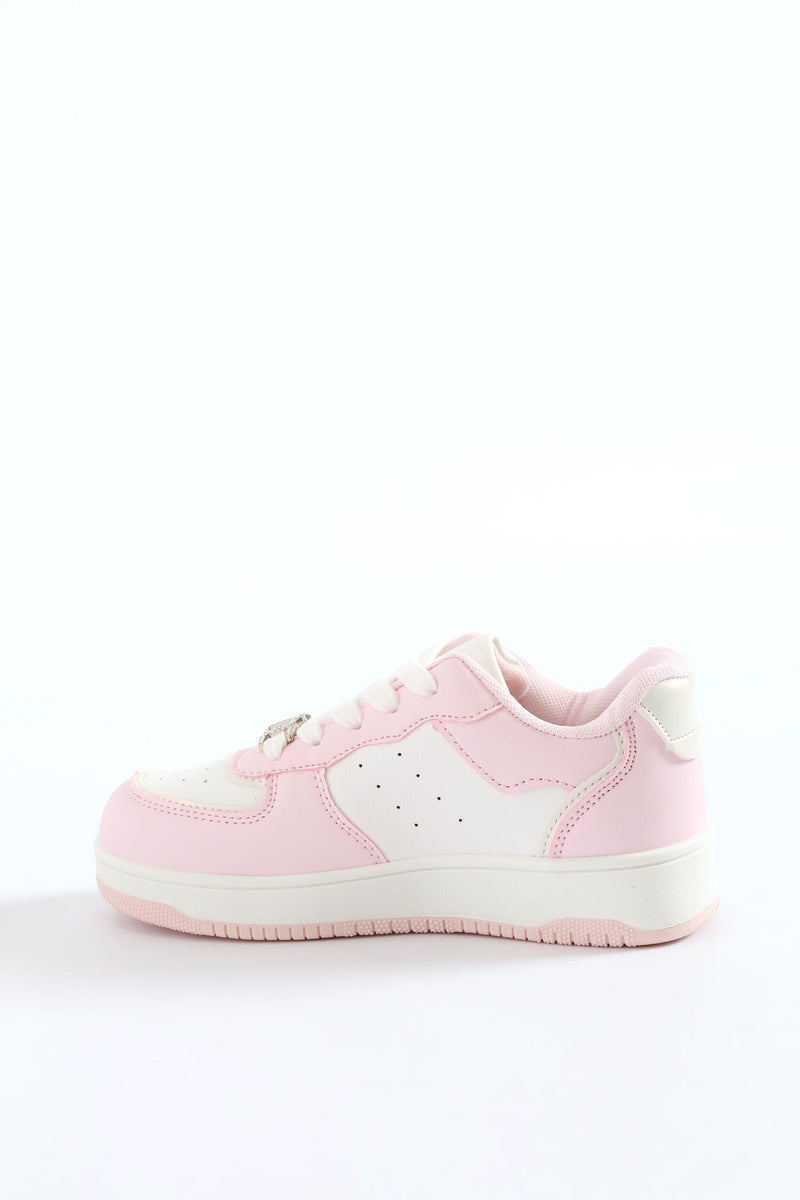 Girls Jewelled Court Sneaker - Pink/White
