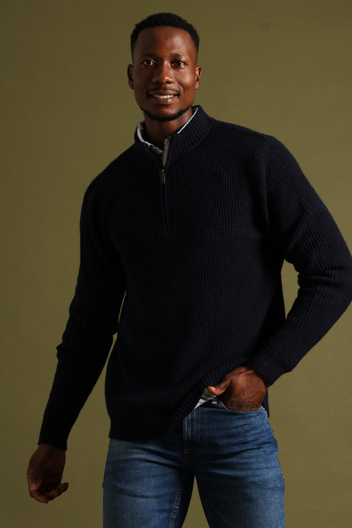 Plain 1/4 Zip Knitwear - Navy