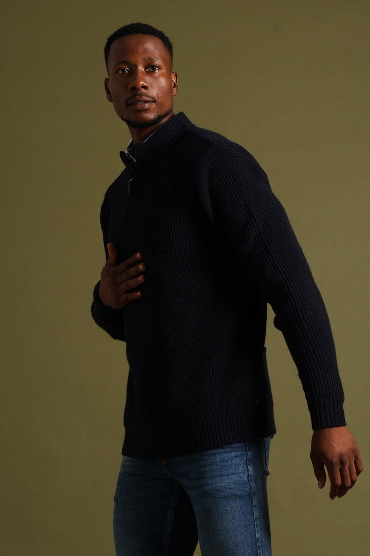Plain 1/4 Zip Knitwear - Navy