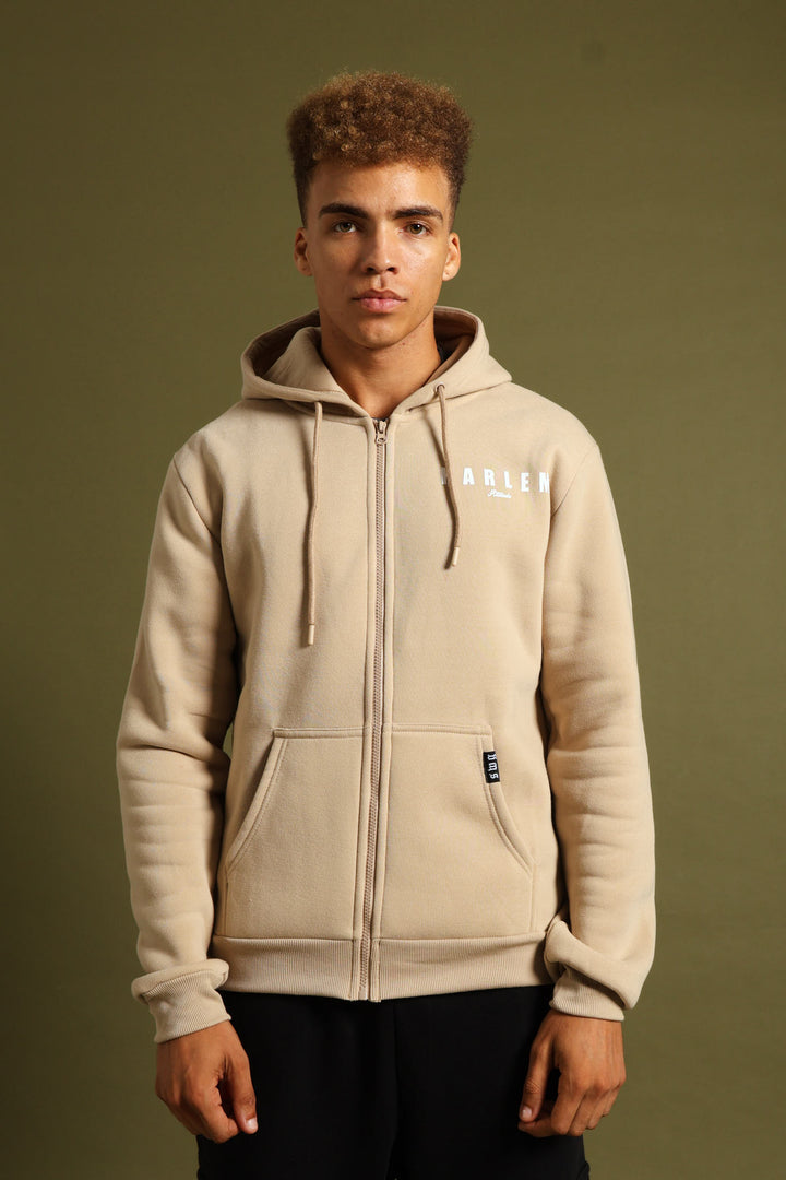Fleece Printed Hoody - Stone