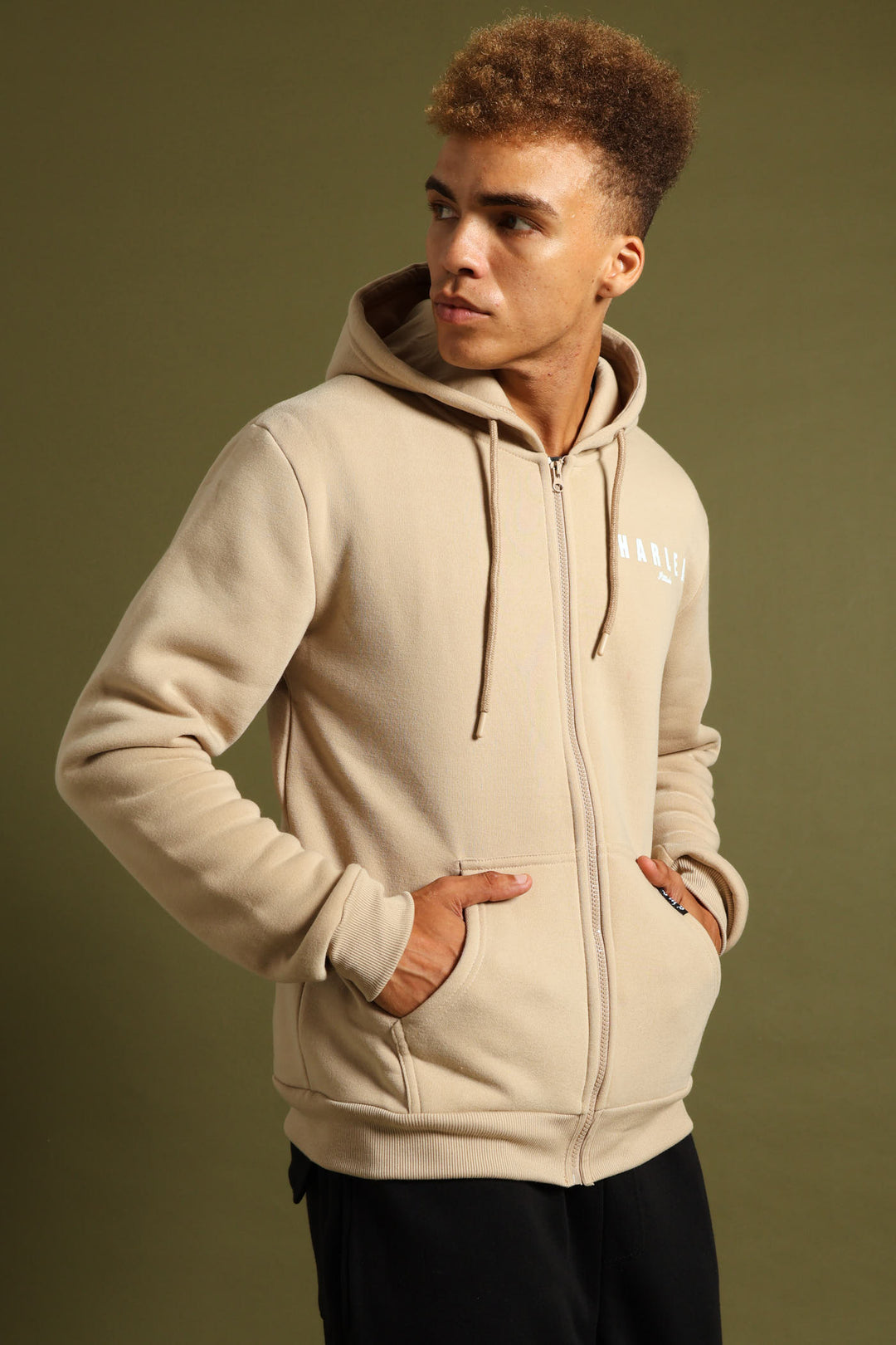 Fleece Printed Hoody - Stone