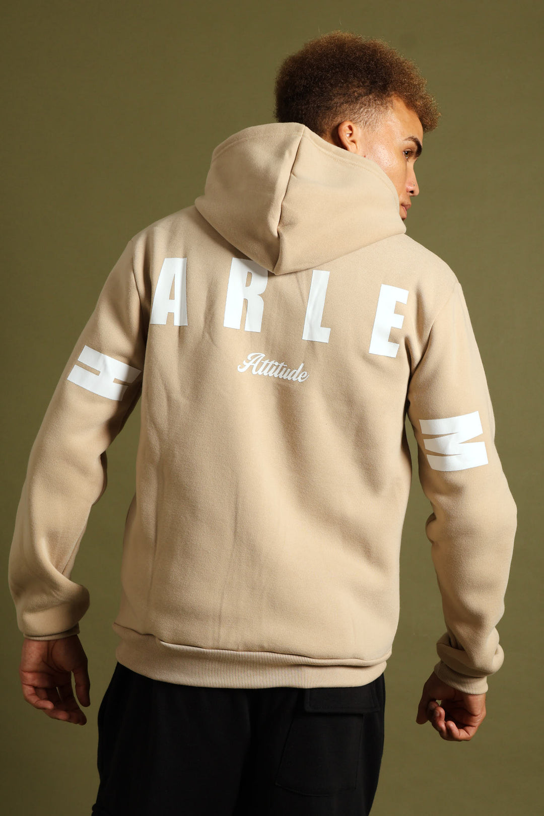 Fleece Printed Hoody - Stone