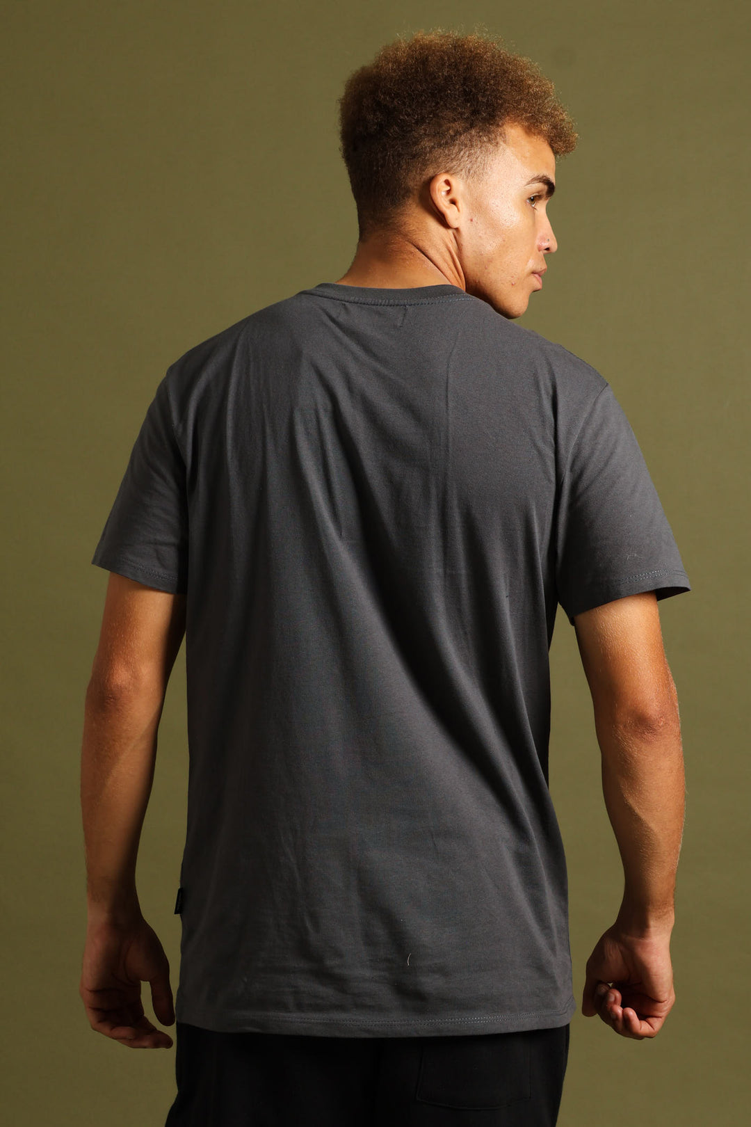 Short Sleeve Basic Print Tee - Charcoal