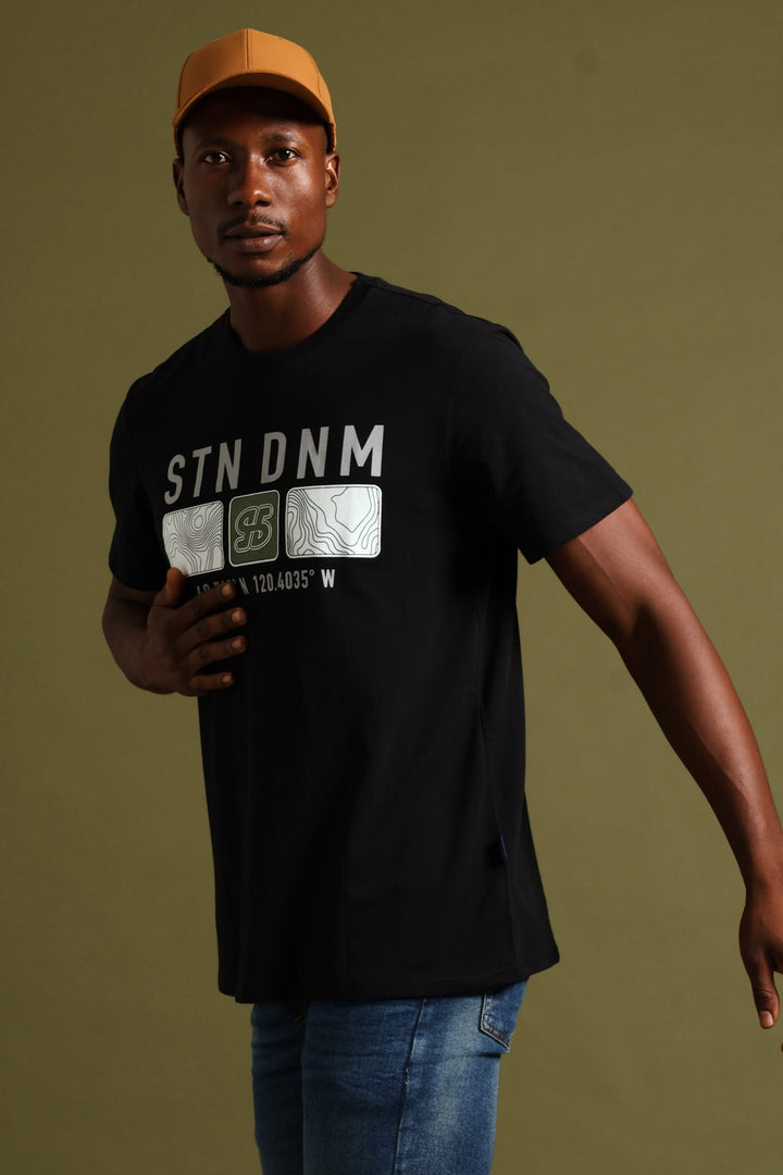 Topographic Block Print Tee - Black