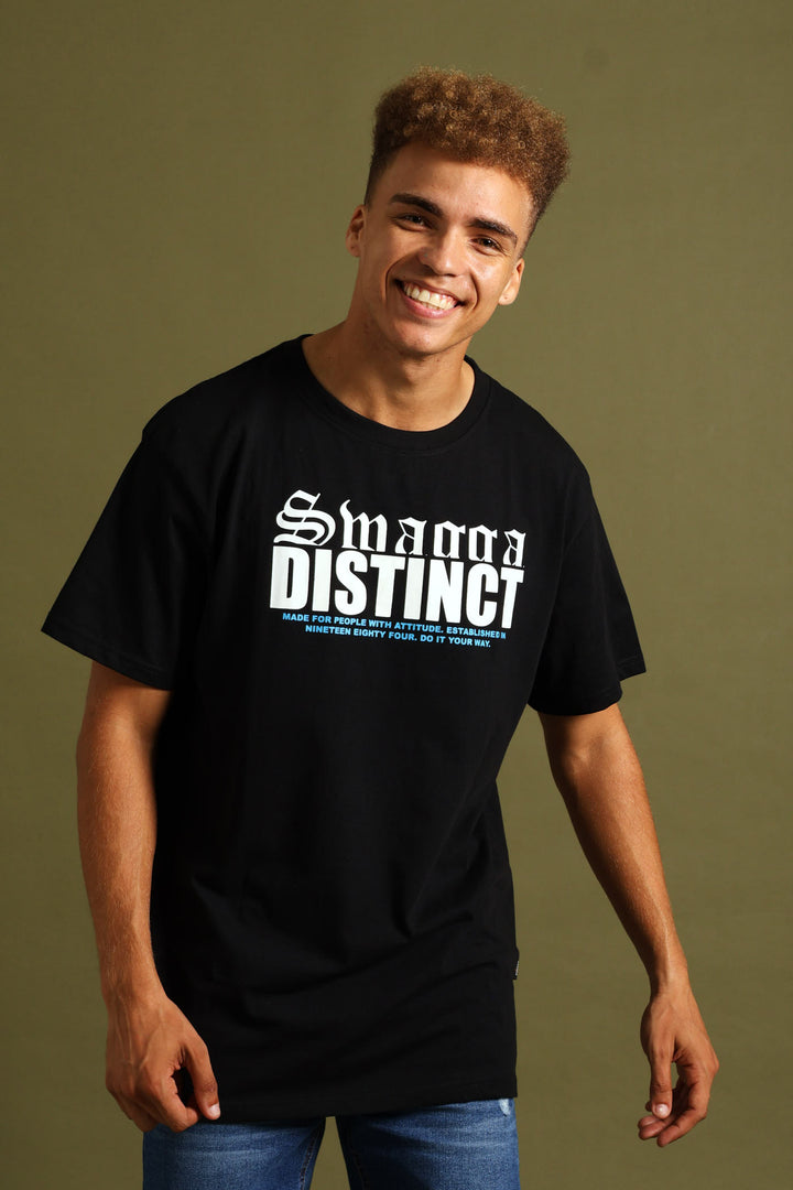 Short Sleeve Basic Print Tee - Black