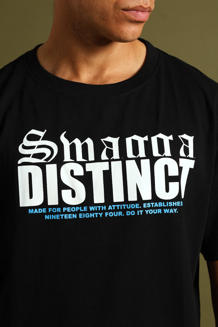 Short Sleeve Basic Print Tee - Black