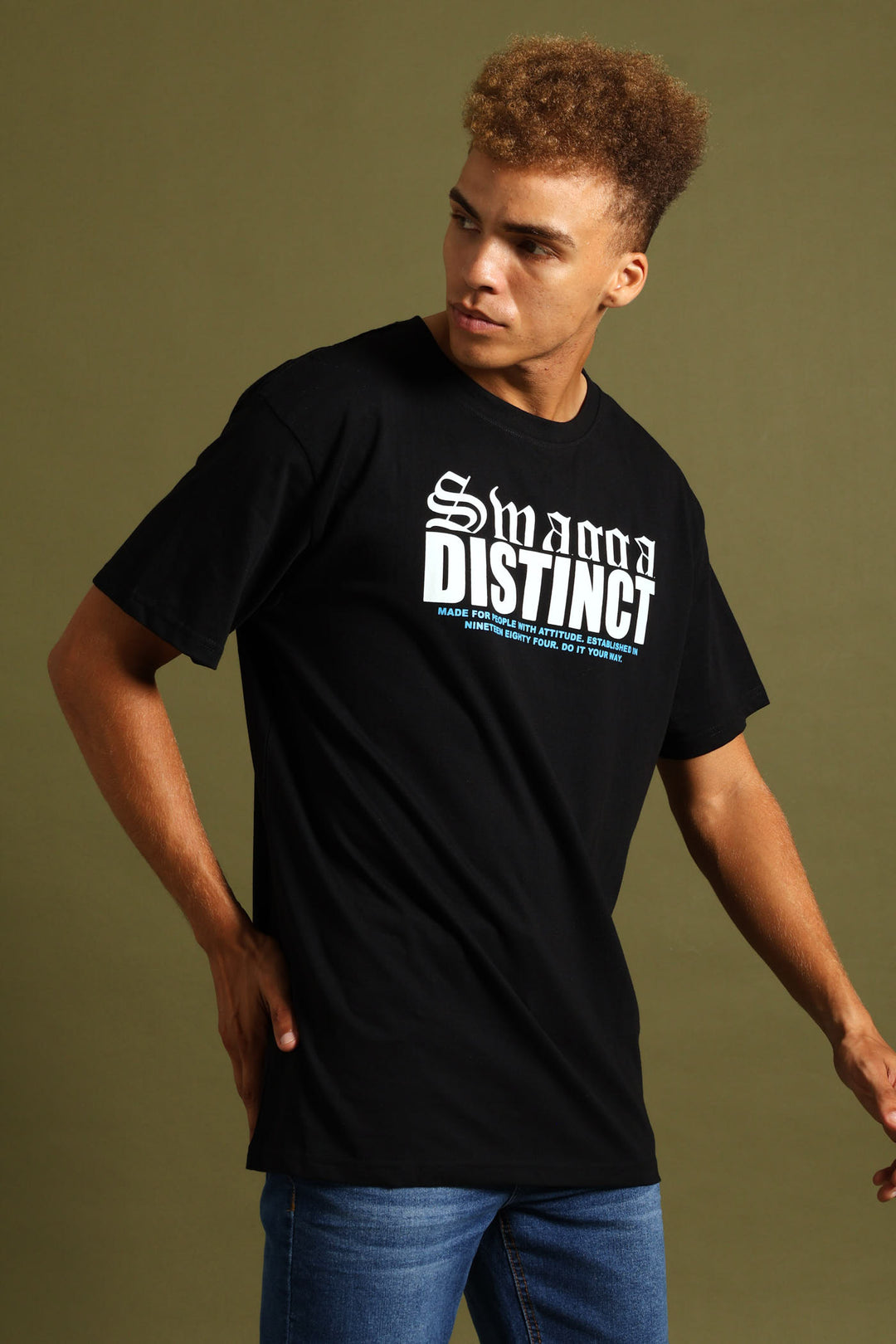 Short Sleeve Basic Print Tee - Black