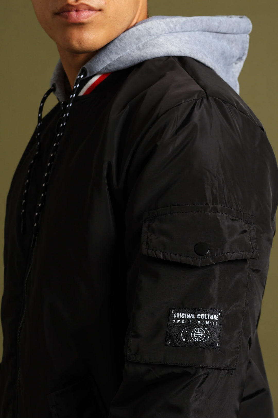 Knit Hood Bomber Jacket - Black