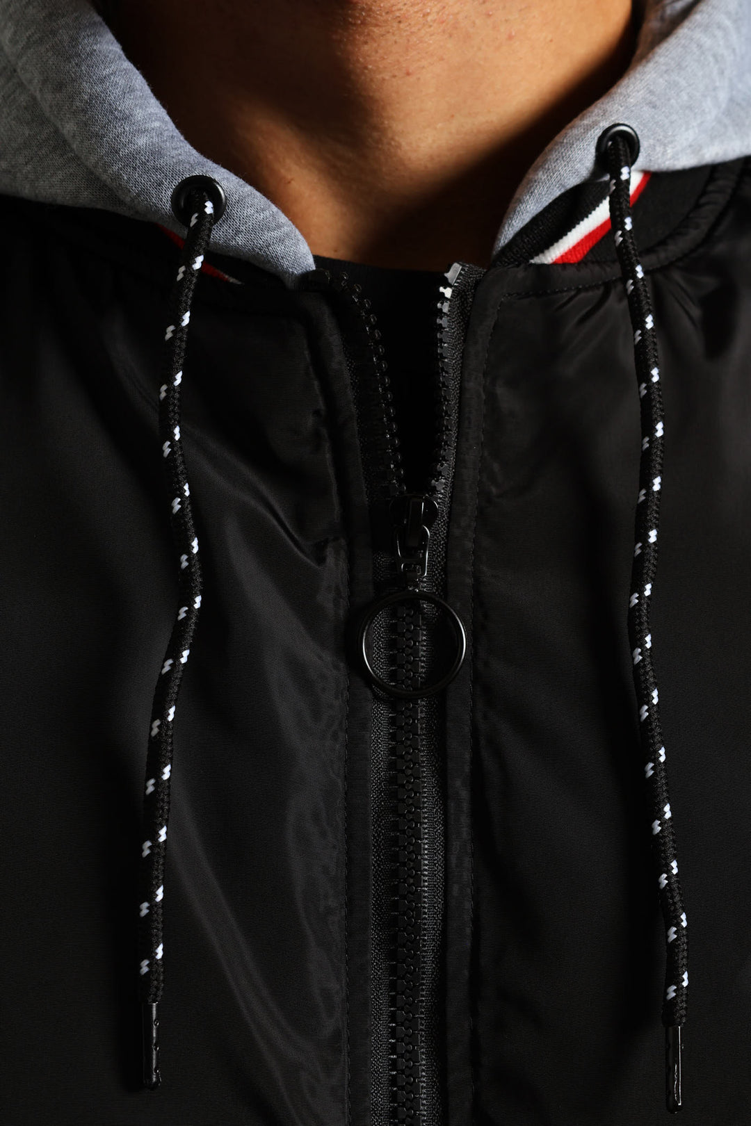 Knit Hood Bomber Jacket - Black