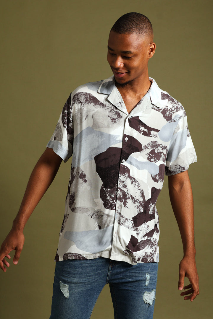 Viscose Abstract Print Shirt - Blue