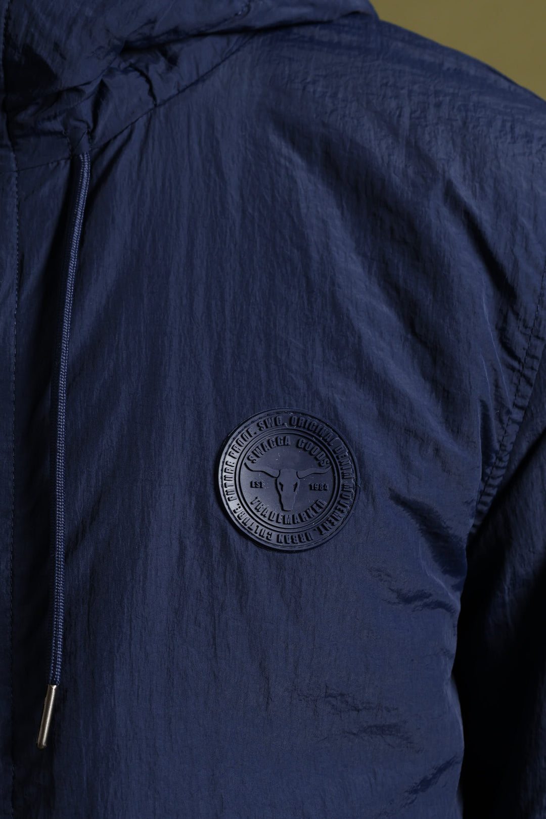 Basic Hood Crinkle Bomber Jacket - Navy