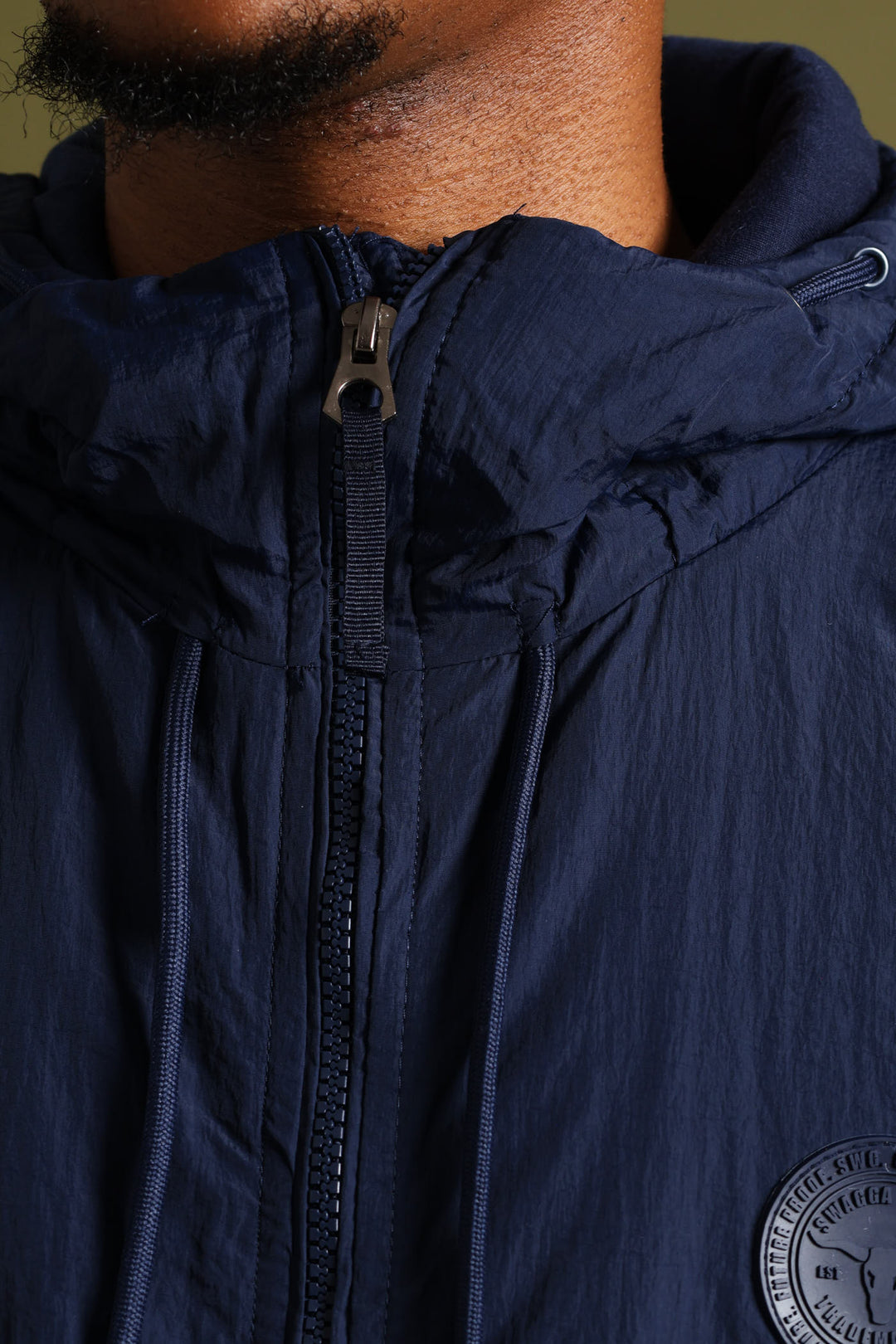 Basic Hood Crinkle Bomber Jacket - Navy