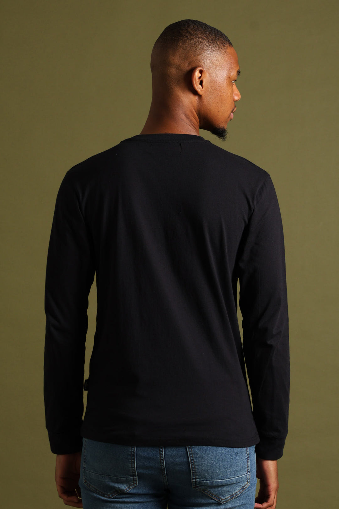 Long Sleeve Basic Crew Cuff Tee - Black