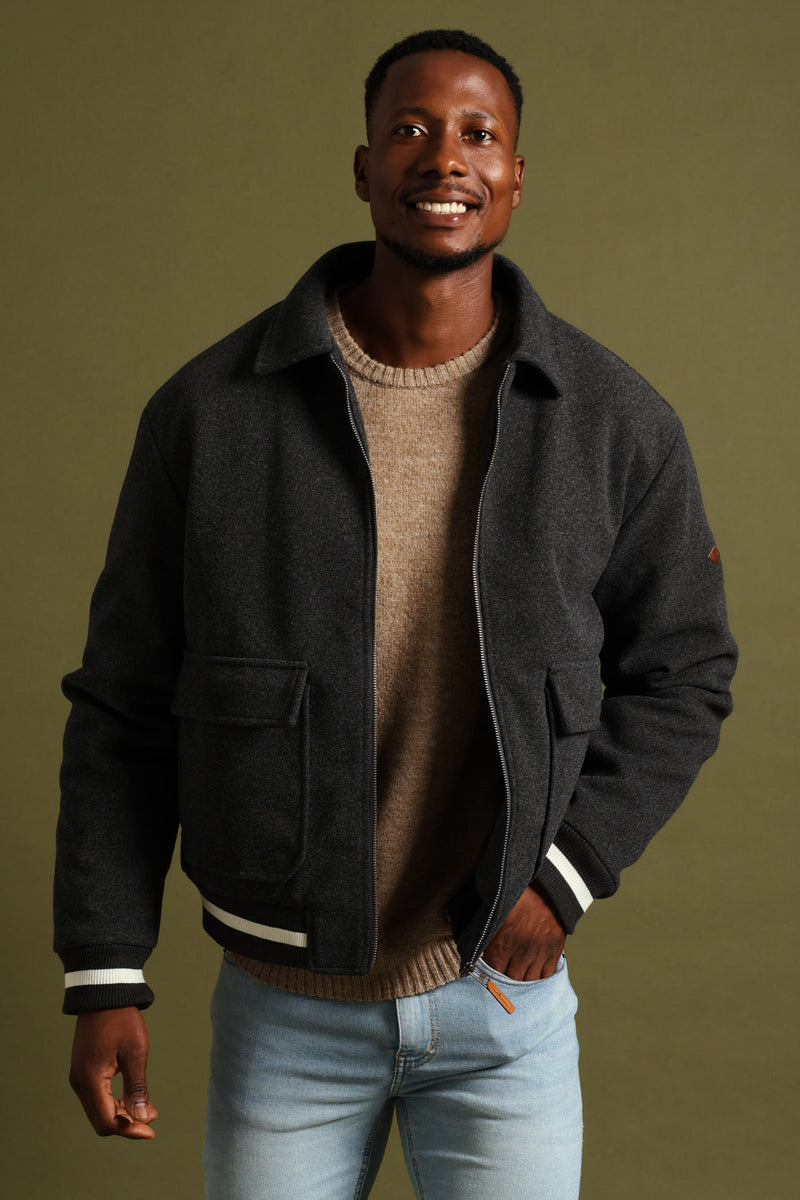 Melton Bomber Jacket - Charcoal
