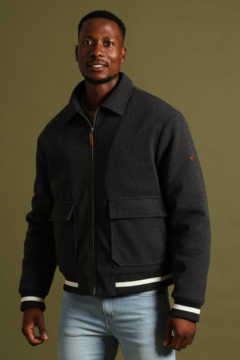 Melton Bomber Jacket - Charcoal